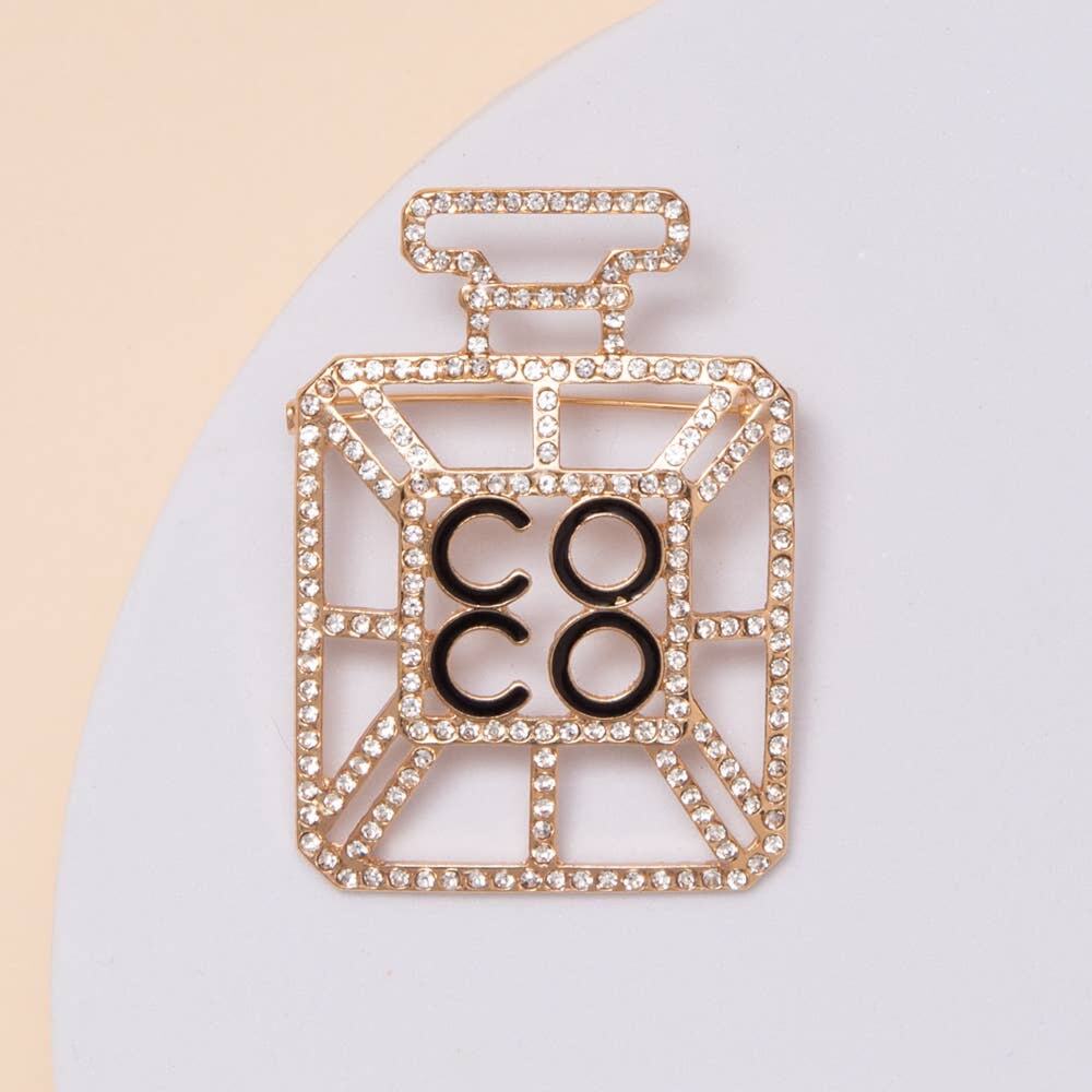 Perfume Shape Rhinestone Gold Brooch - Picture 2 of 3